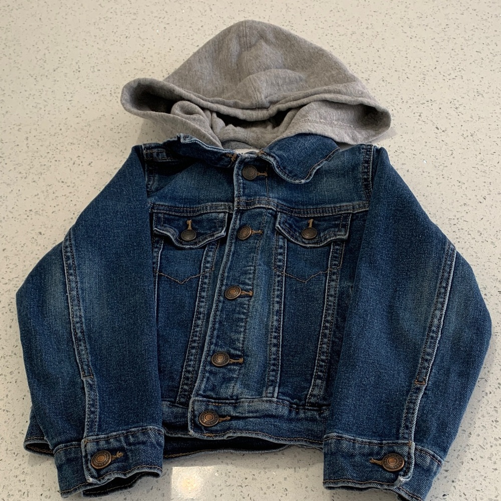 Old Navy Dark Blue Denim Jacket with Gray Hood